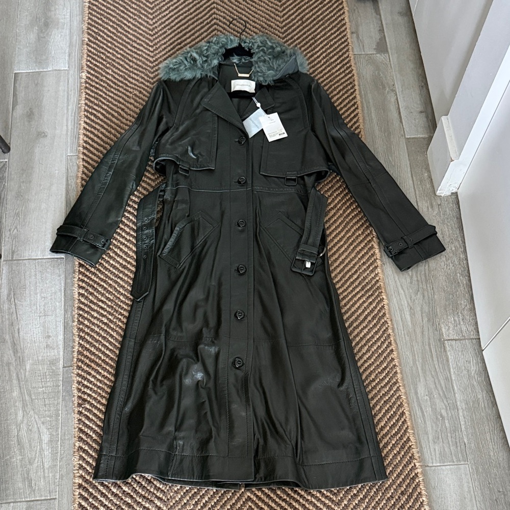 Zimmermann Forest Green Rhythm Trench Coat with Detachable Fur Collar